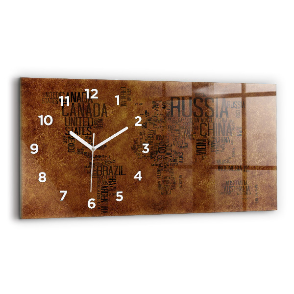 Glass wall clock rectangular Country names map