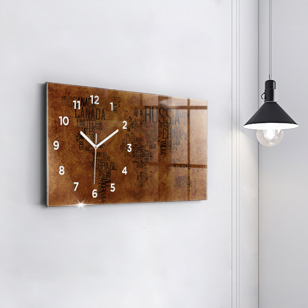Glass wall clock rectangular Country names map