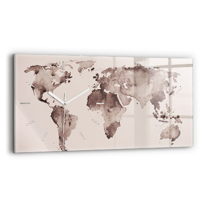 Glass wall clock rectangular Watercolor world map