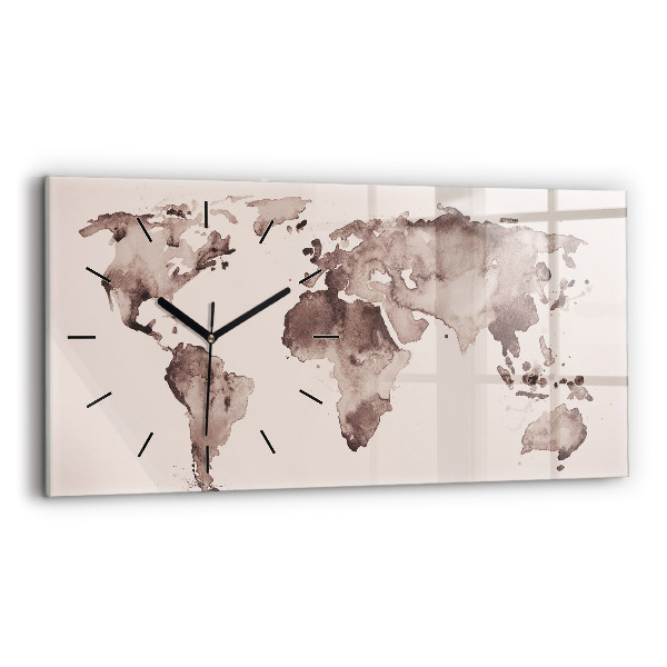 Glass wall clock rectangular Watercolor world map