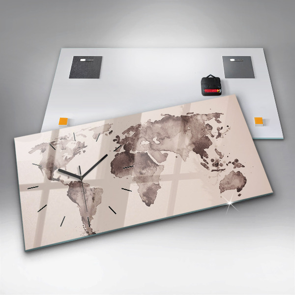 Glass wall clock rectangular Watercolor world map