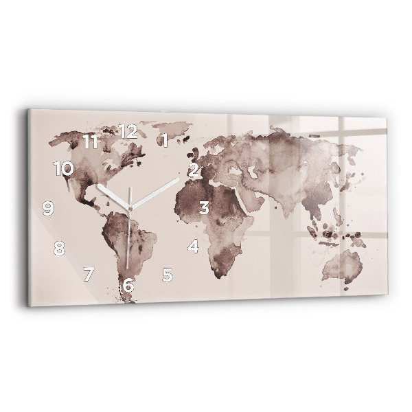 Glass wall clock rectangular Watercolor world map