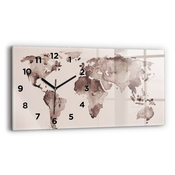 Glass wall clock rectangular Watercolor world map