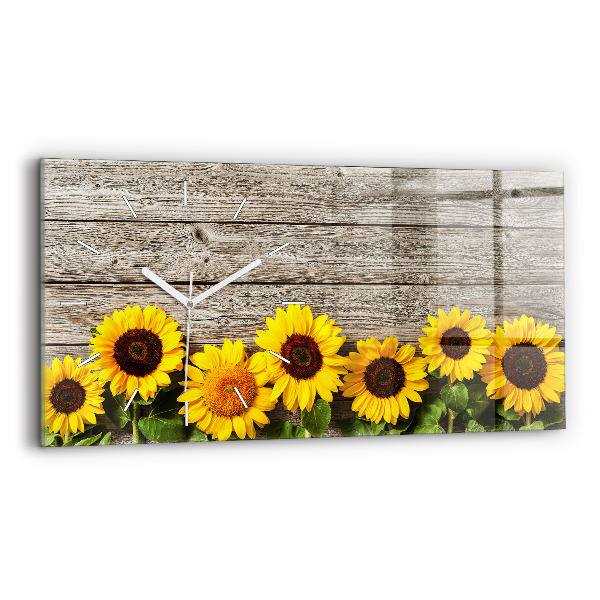 Glass wall clock rectangular Sunflowers