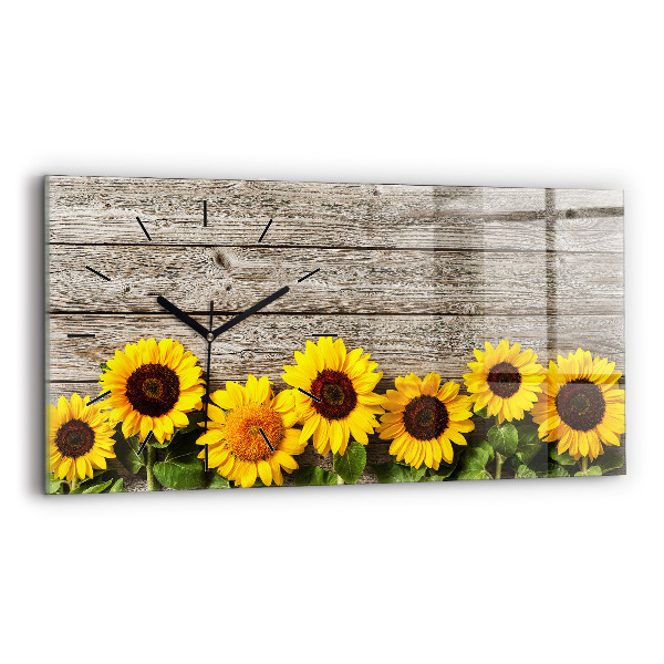 Glass wall clock rectangular Sunflowers