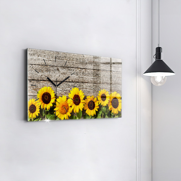 Glass wall clock rectangular Sunflowers