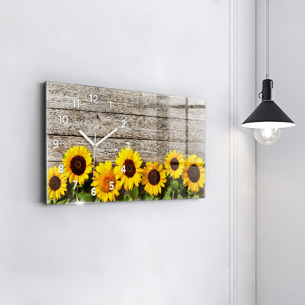 Glass wall clock rectangular Sunflowers