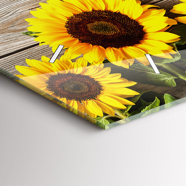 Glass wall clock rectangular Sunflowers