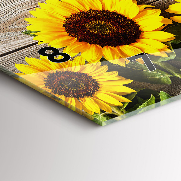 Glass wall clock rectangular Sunflowers