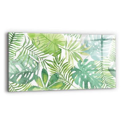 Glass wall clock rectangular Green leaves
