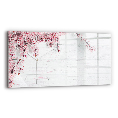 Glass wall clock rectangular Spring flowers