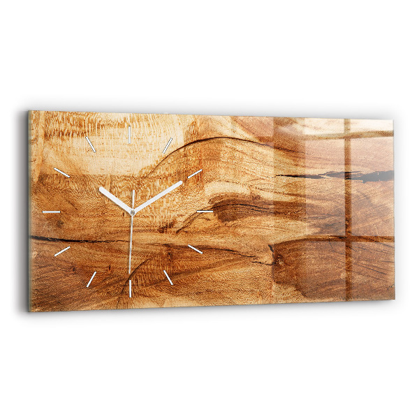 Glass wall clock rectangular Wood texture