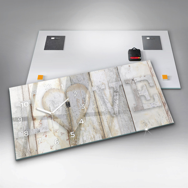 Glass wall clock rectangular The inscription love