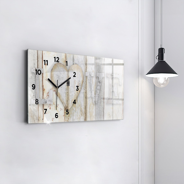 Glass wall clock rectangular The inscription love