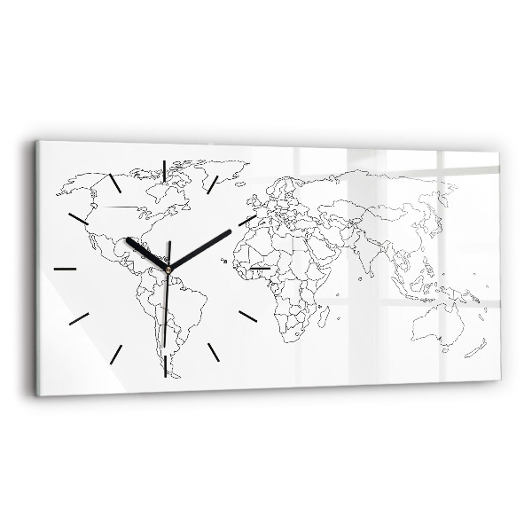 Glass wall clock rectangular Outline map of the world