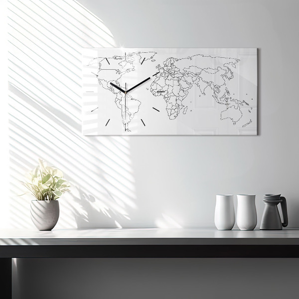 Glass wall clock rectangular Outline map of the world