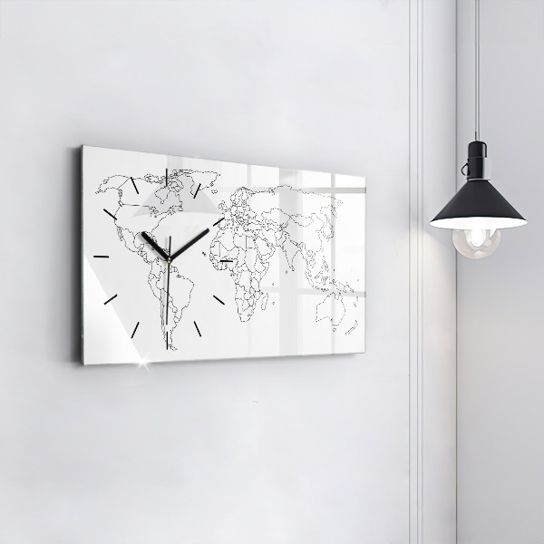 Glass wall clock rectangular Outline map of the world