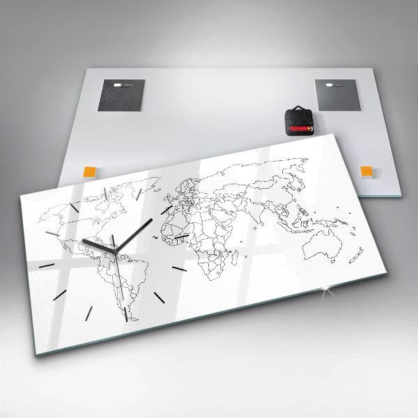 Glass wall clock rectangular Outline map of the world
