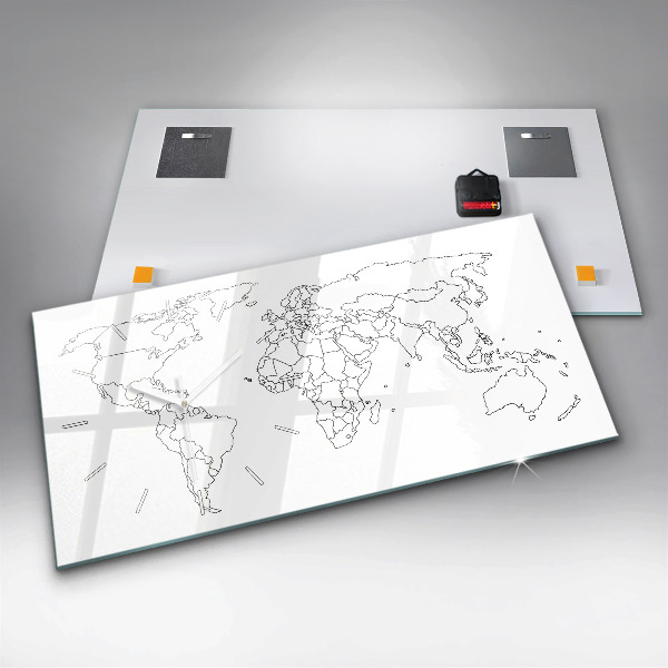 Glass wall clock rectangular Outline map of the world