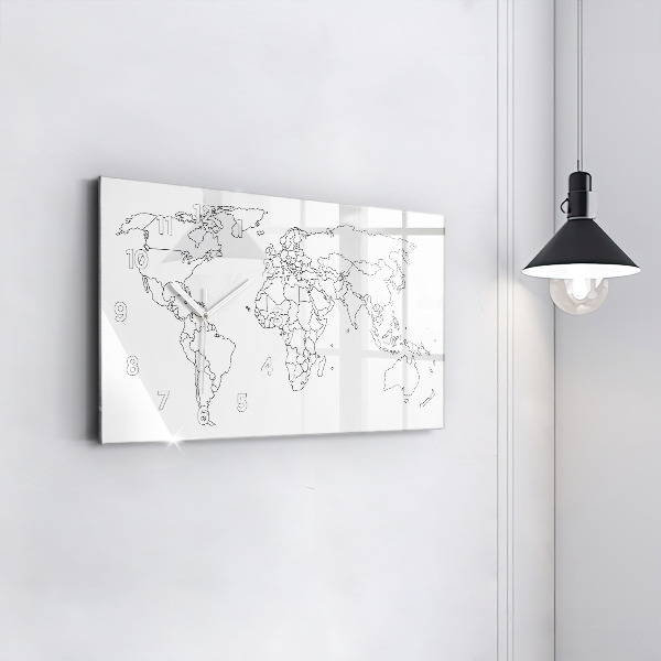 Glass wall clock rectangular Outline map of the world