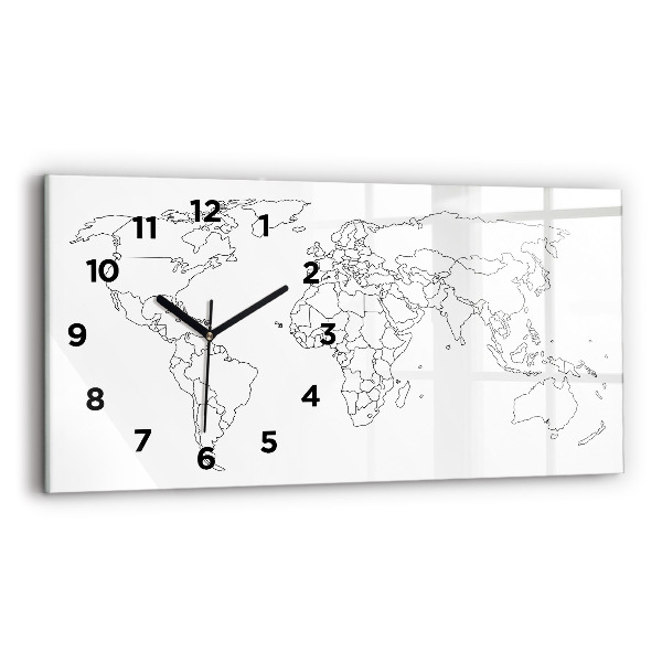 Glass wall clock rectangular Outline map of the world