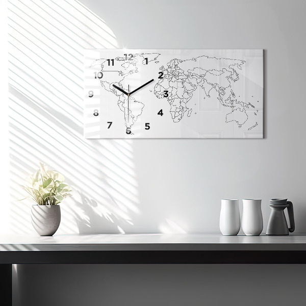 Glass wall clock rectangular Outline map of the world