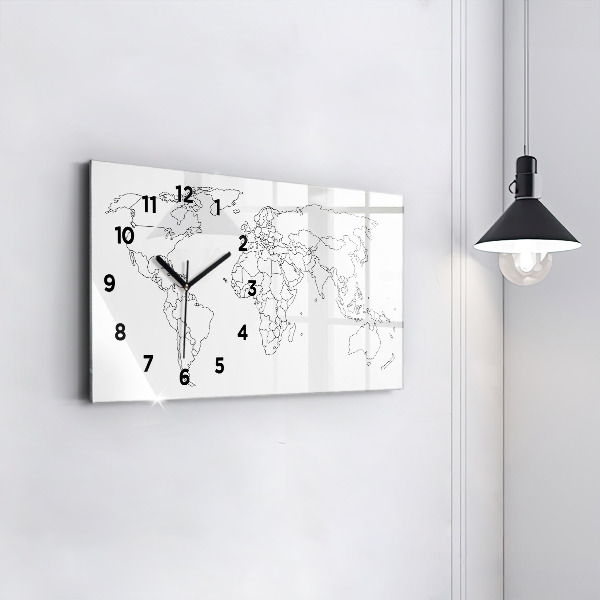 Glass wall clock rectangular Outline map of the world