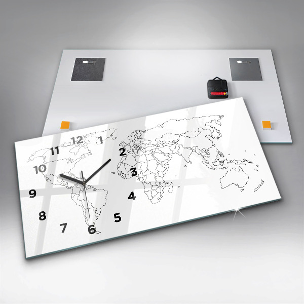 Glass wall clock rectangular Outline map of the world