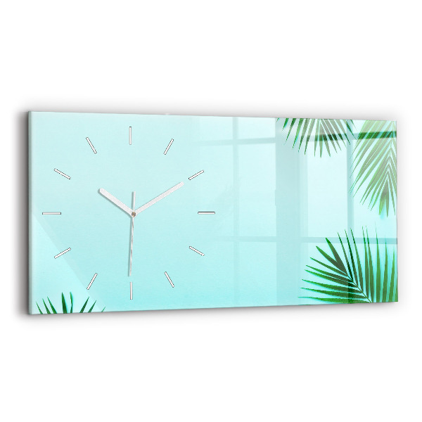 Glass wall clock rectangular Palm leaves