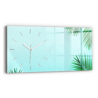 Glass wall clock rectangular Palm leaves