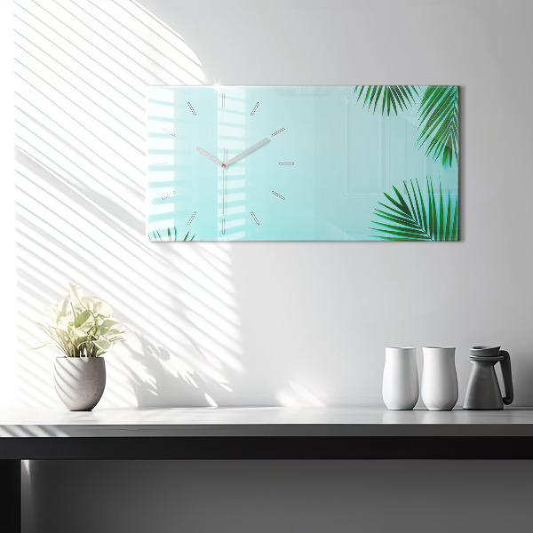 Glass wall clock rectangular Palm leaves