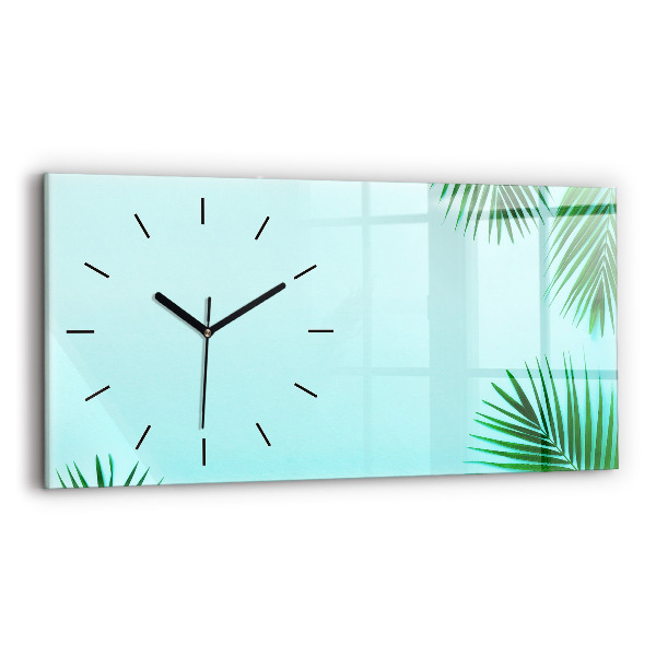 Glass wall clock rectangular Palm leaves