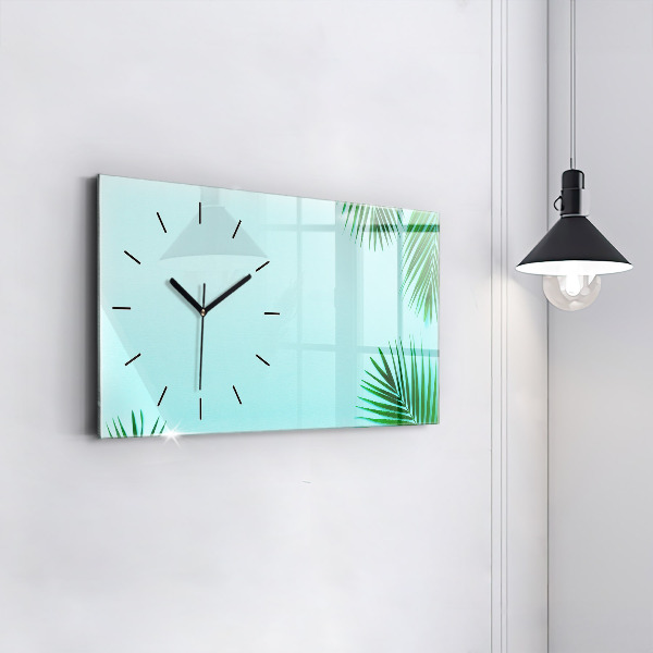Glass wall clock rectangular Palm leaves