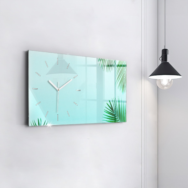 Glass wall clock rectangular Palm leaves