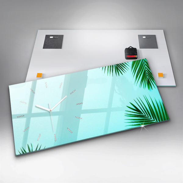 Glass wall clock rectangular Palm leaves