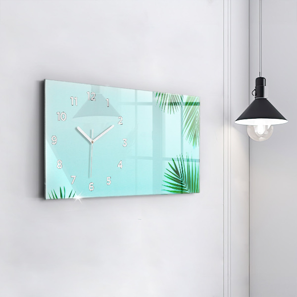 Glass wall clock rectangular Palm leaves