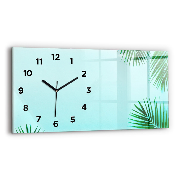 Glass wall clock rectangular Palm leaves