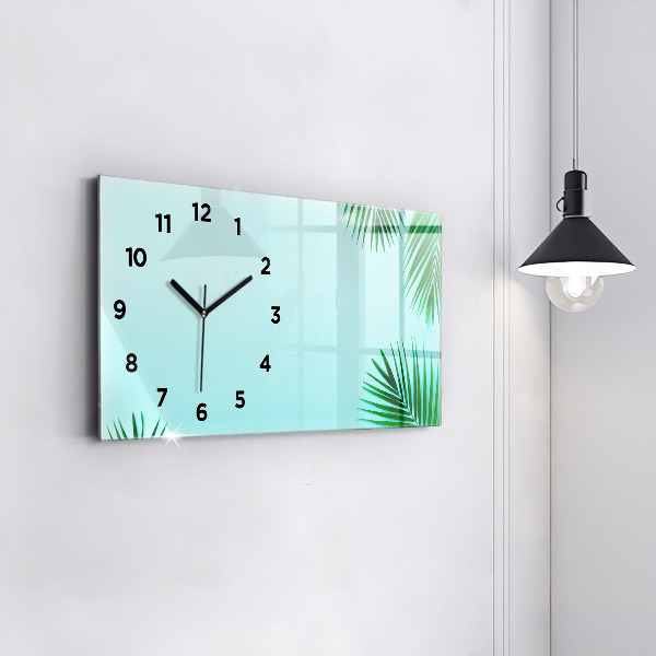 Glass wall clock rectangular Palm leaves