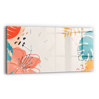 Glass wall clock rectangular Hawaiian plants