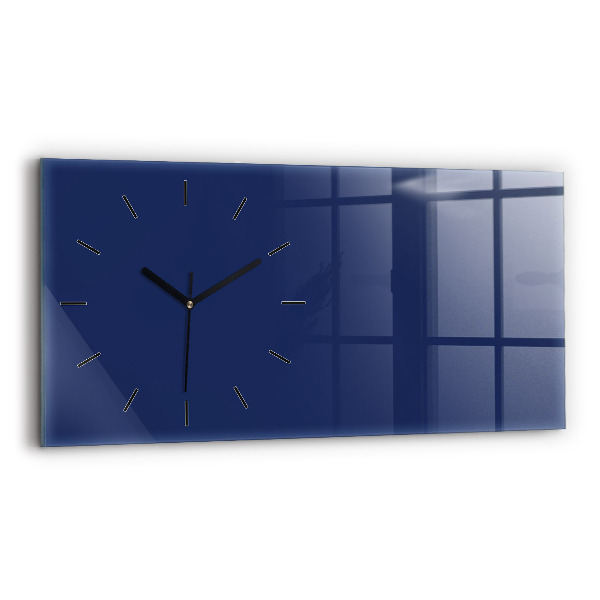 Glass wall clock rectangular Navy blue color