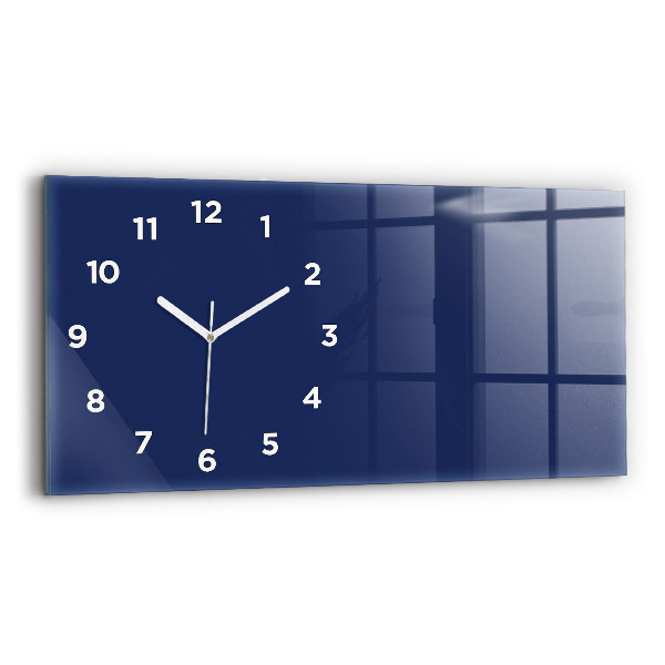 Glass wall clock rectangular Navy blue color