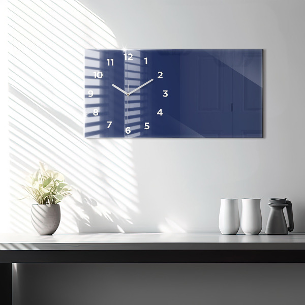 Glass wall clock rectangular Navy blue color