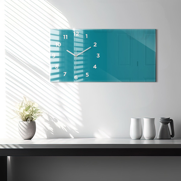 Glass wall clock rectangular Sea color