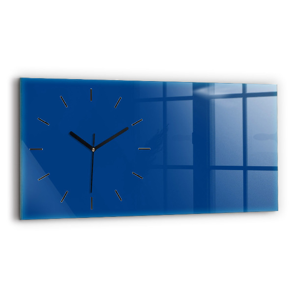 Glass wall clock rectangular Blue color