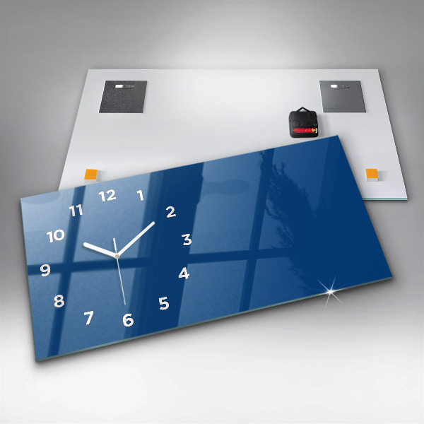 Glass wall clock rectangular Blue color