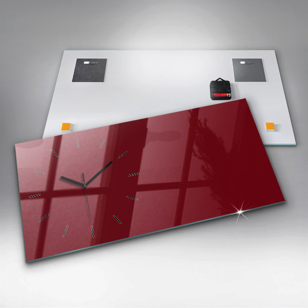 Glass wall clock rectangular Burgundy color