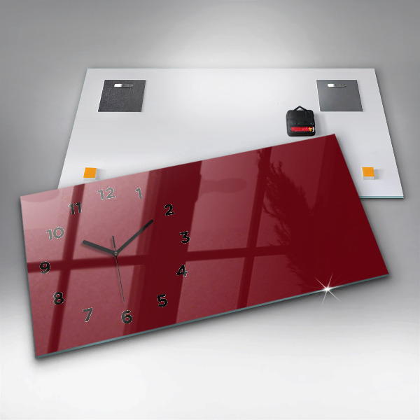 Glass wall clock rectangular Burgundy color