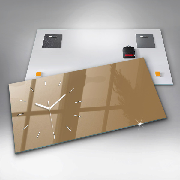 Glass wall clock rectangular Color dark beige