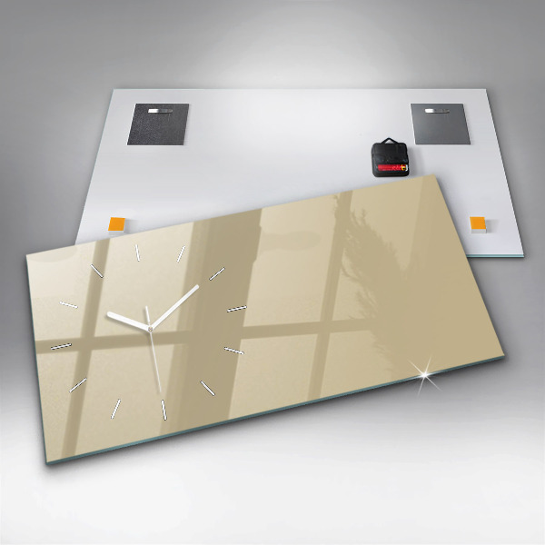 Glass wall clock rectangular Beige color