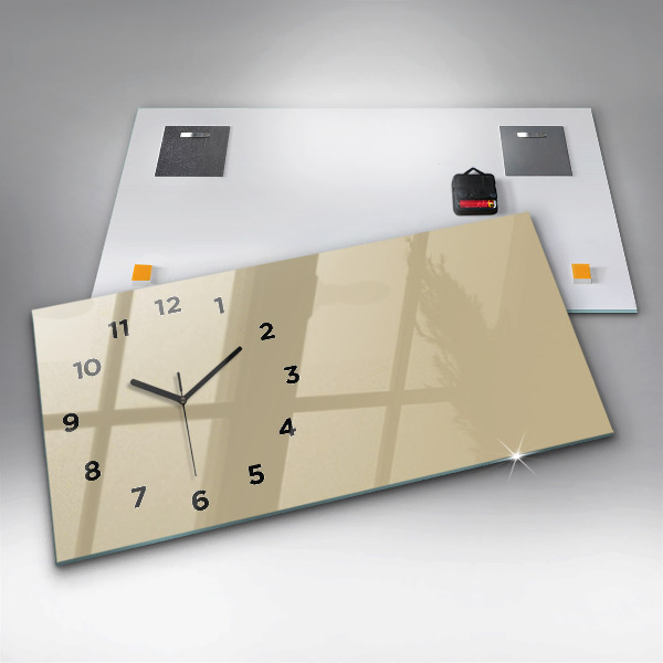 Glass wall clock rectangular Beige color